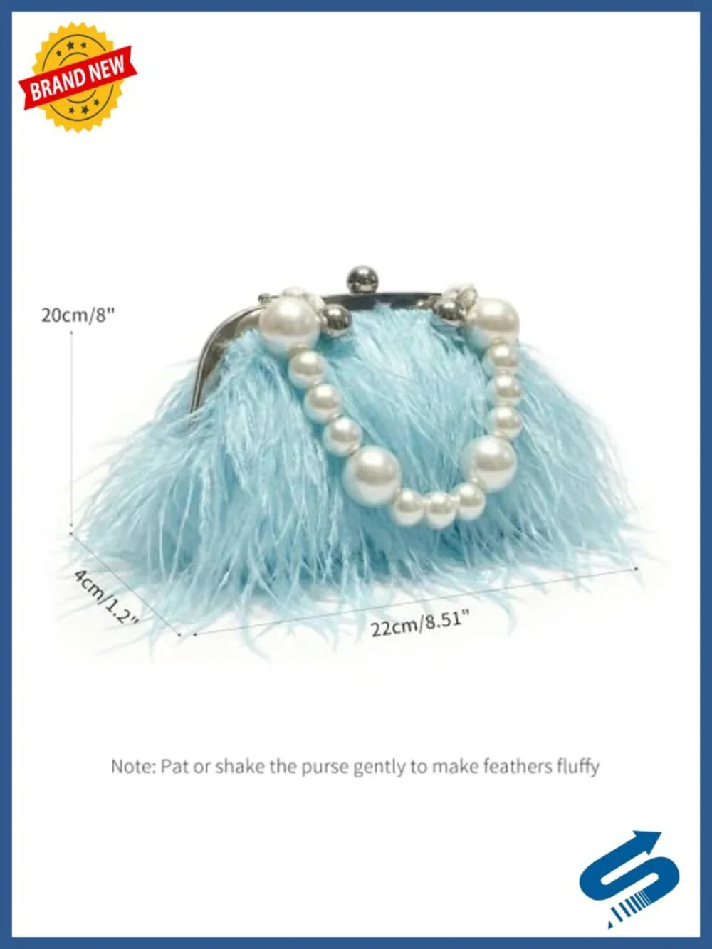 Vintage Fluffy Ostrich Feather Evening Bag Clutch Pearl Chain Bridal Purse